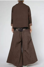 Chaqueta Vaquero Efecto Lavado Cuello Mao Botones Chinos Marrón | Wendy Trendy