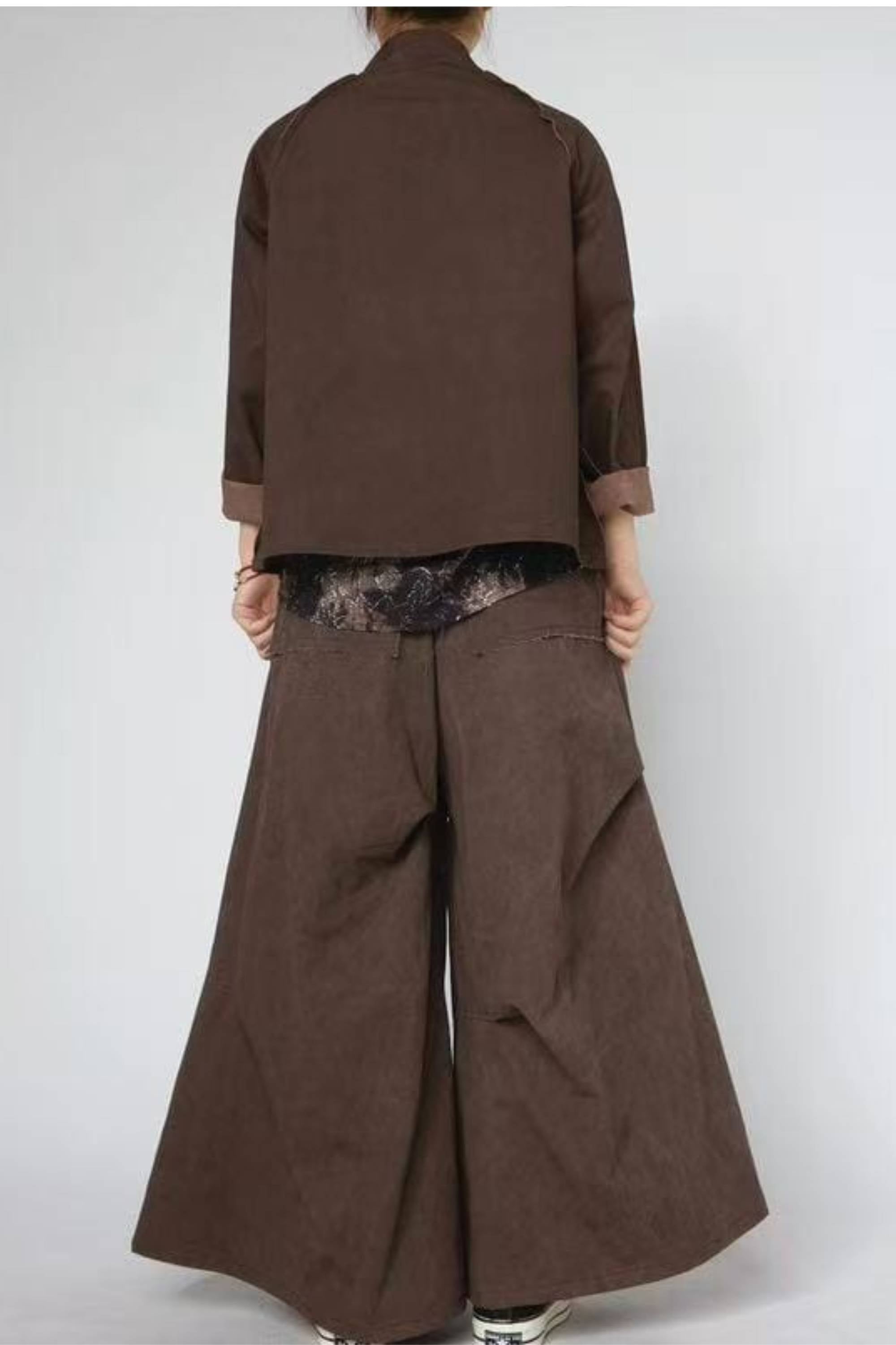 Chaqueta Vaquero Efecto Lavado Cuello Mao Botones Chinos Marrón | Wendy Trendy