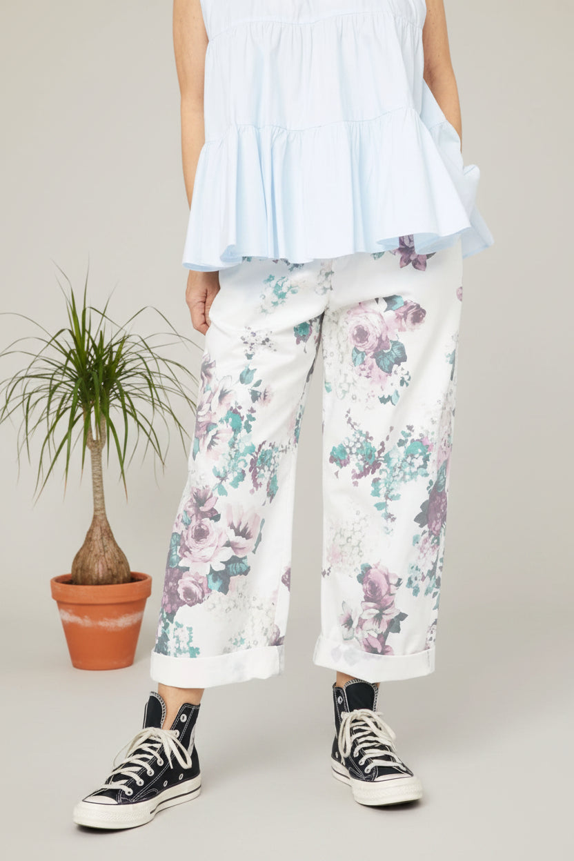 Pantalón Culotte Vaquero Floral Romántico