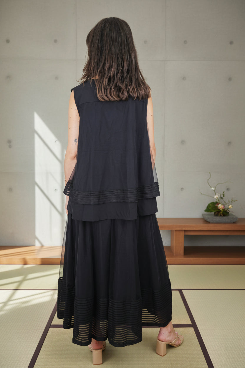 Conjunto Chaleco + Falda Maxi Tül Negro | Nefelibata
