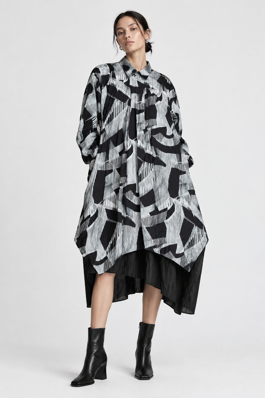 Camisa oversize larga estampada con bajo de tul YOLYKKE