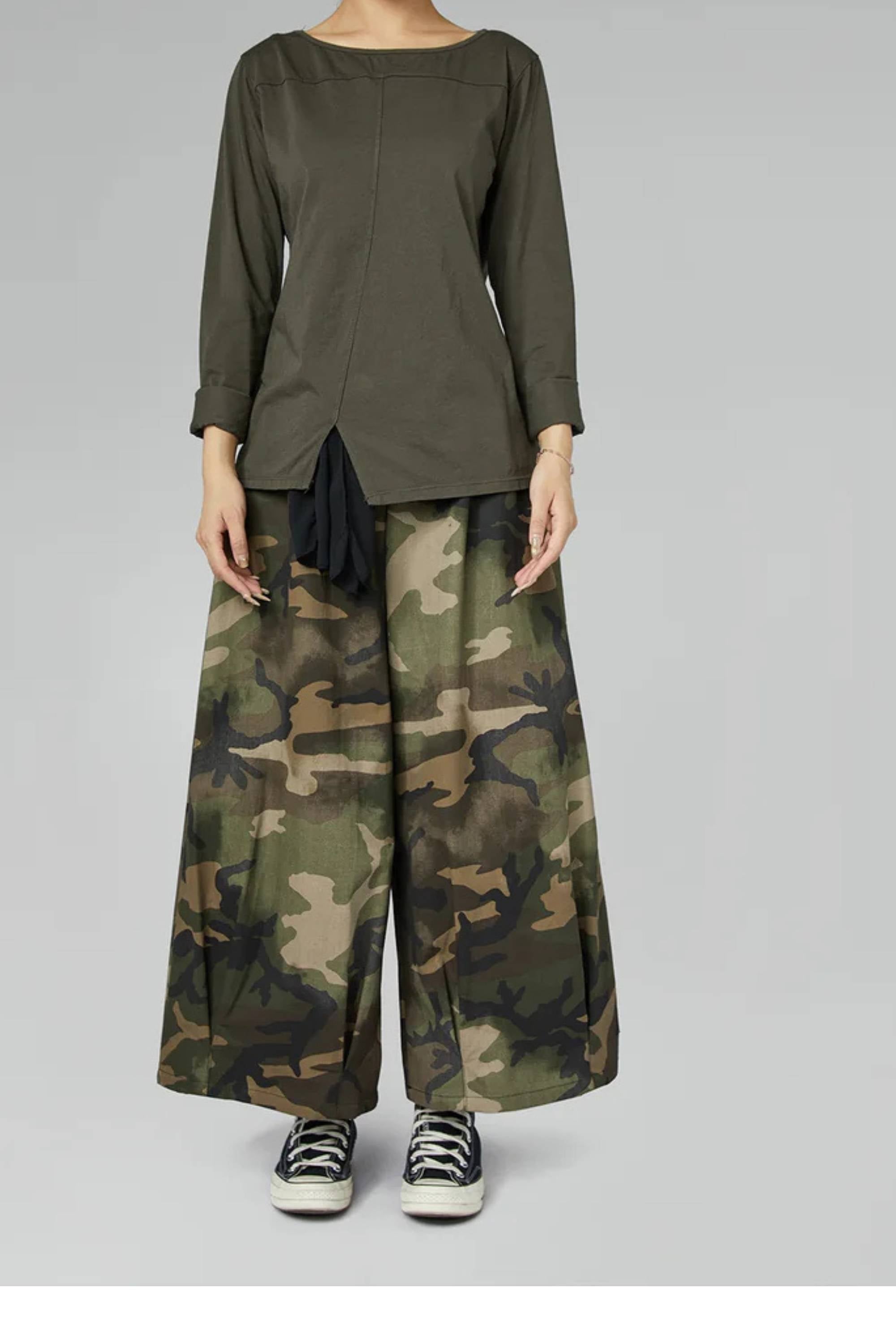 Pantalón Palazzo Camuflaje Militar Pantacourt | Wendy Trendy