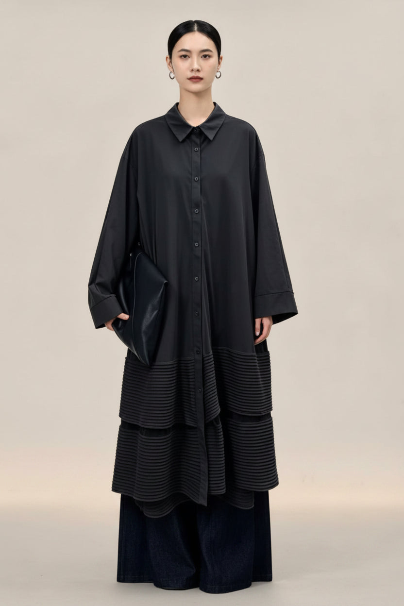 Vestido Chaqueta Maxi Tül Rayas Horizontales Negro | Nefelibata