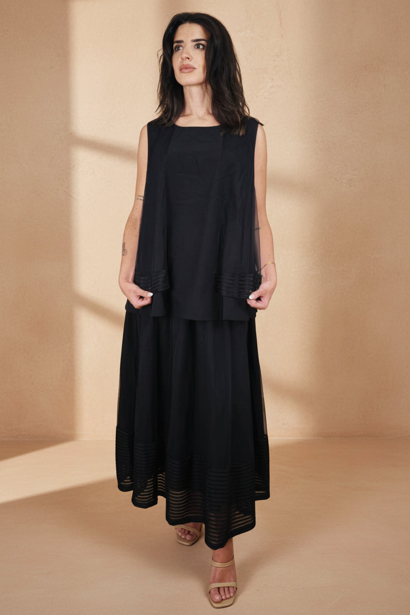 Conjunto Chaleco + Falda Maxi Tül Negro | Nefelibata
