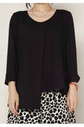 Camiseta Asimétrica Manga 3/4 Puño Vuelto Negro | Wendy Trendy