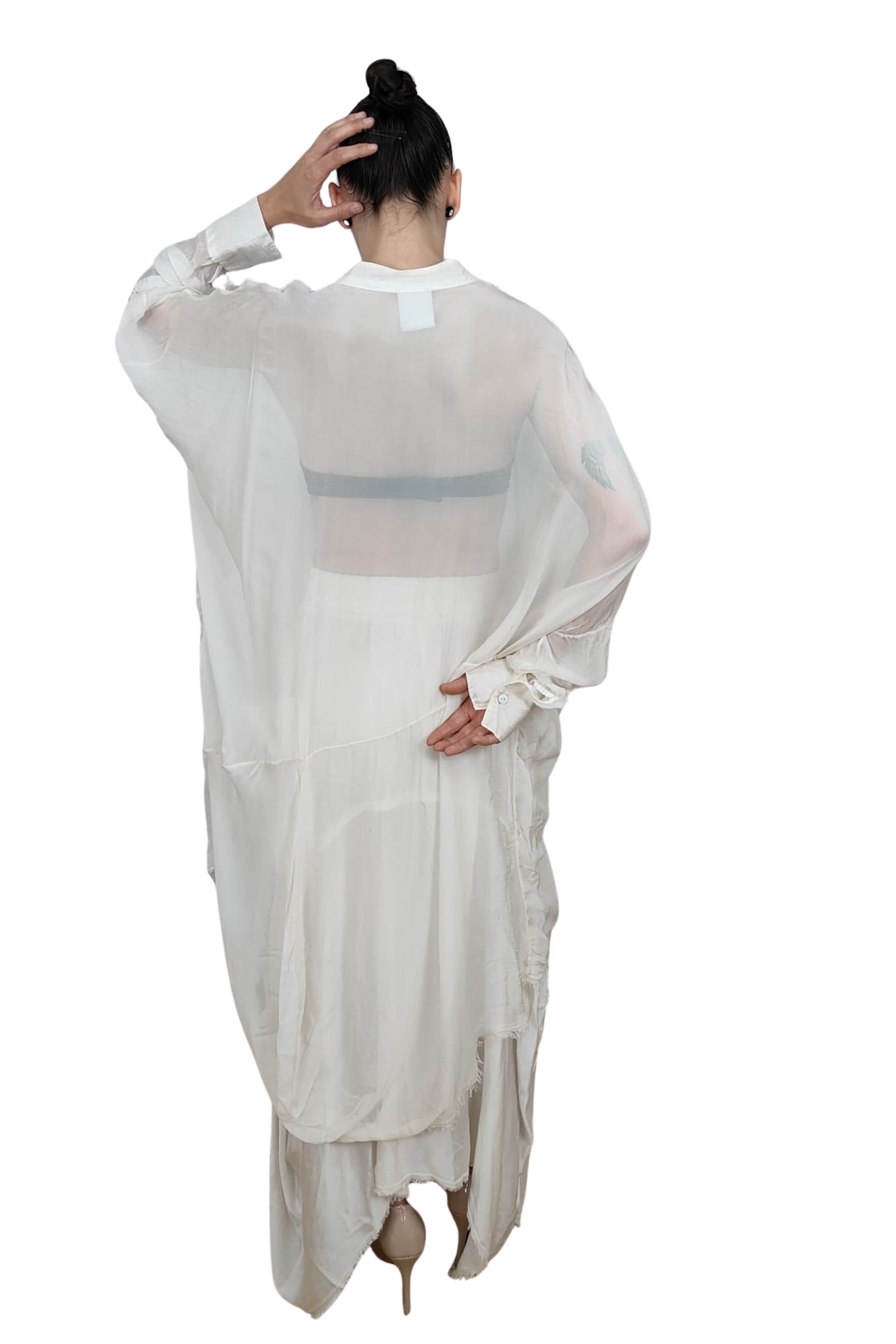 Camisa Larga Asimétrica Gasa Mármol | YOLYKKE
