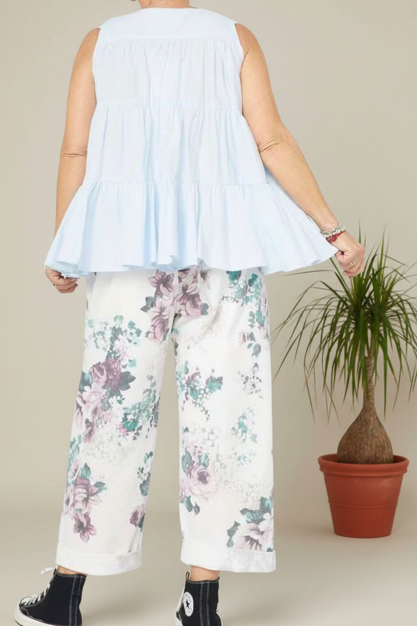 Pantalón Culotte Vaquero Floral Romántico