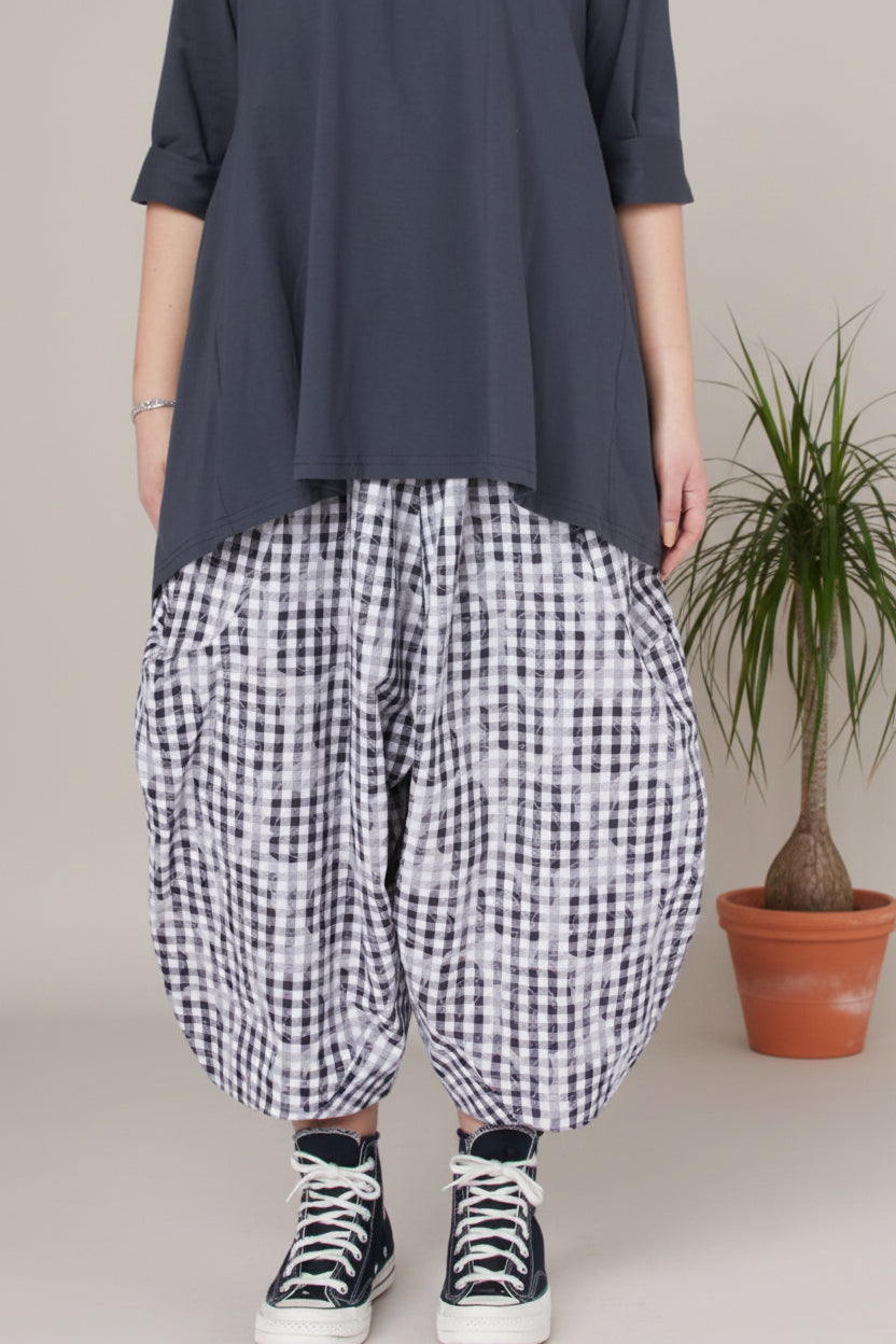 Pantalón Globo Vichy Negro Blanco