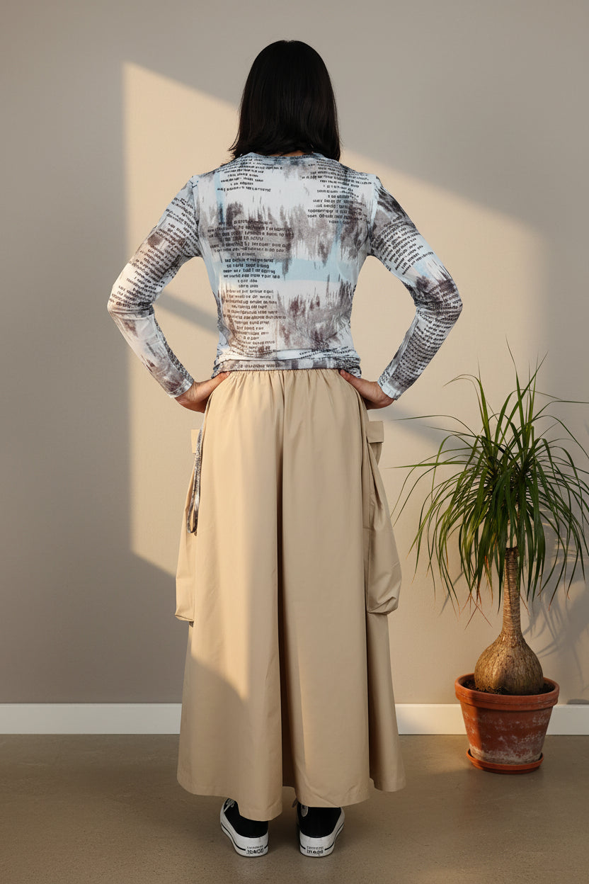 Top Malla Transparente Texto Gris