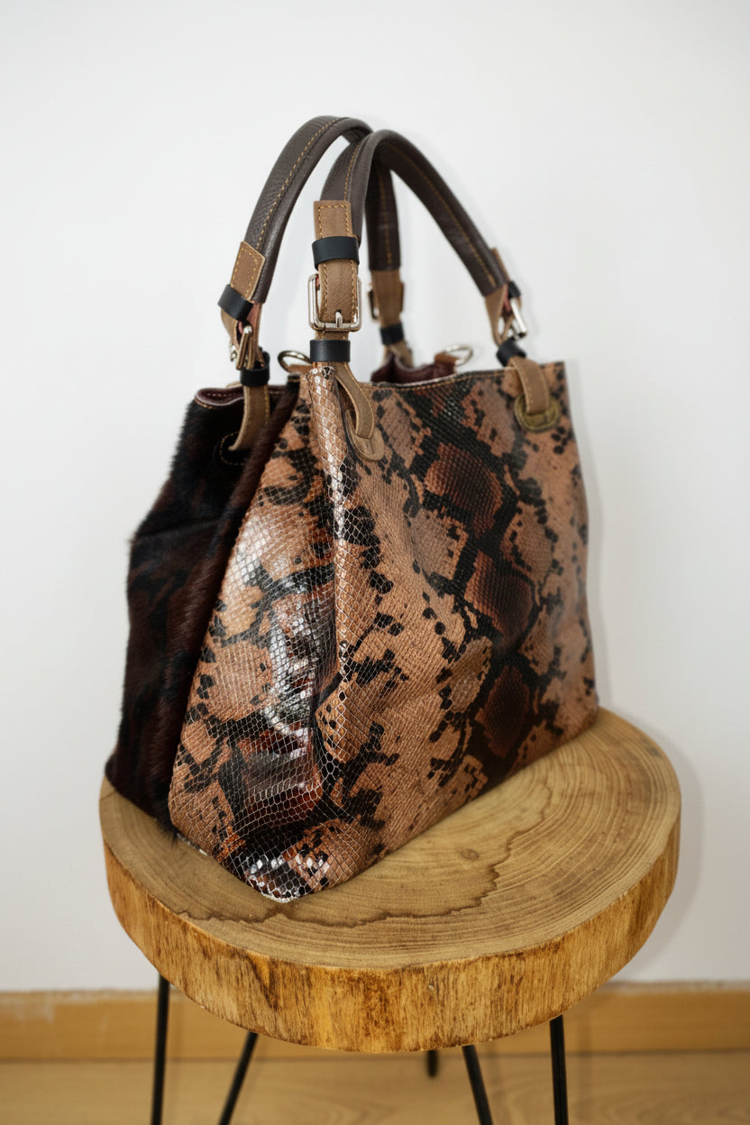 Bolso Cuero Italiano Pitón Bicolor LYKKE
