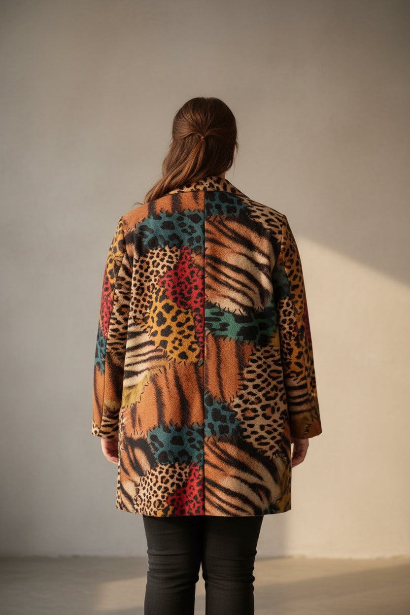 Chaqueta Animal Print Patchwork Multicolor Tallas Grandes | YOLYKKE Curvy