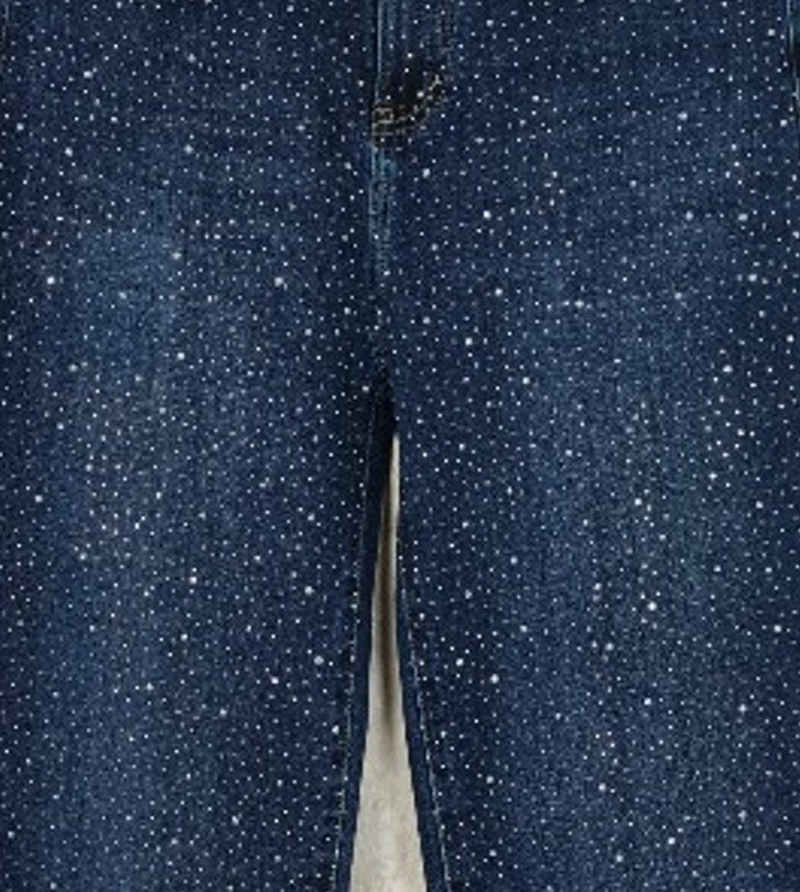 Vaquero Wide Leg Strass Brillantes Azul Tallas Grandes | YOLYKKE Curvy