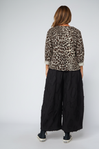 Pantalón Palazzo Negro Textura Flecos Relieve Extra Ancho | Wendy Trendy