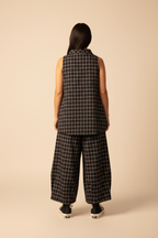 Chaleco Oversize Cuadro Vichy Negro Solapas Asimétricas | Wendy Trendy