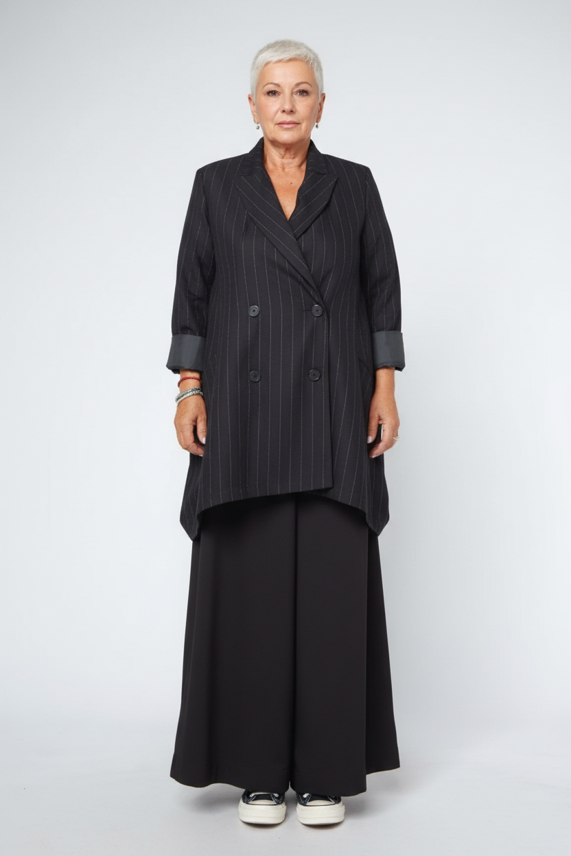 Americana Oversize Rayas Diplomáticas Doble Botonadura Espalda Globo | Wendy Trendy