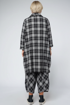 Spolverino Cuadros Escoceses Gris Negro Cuello Solapa Cordón | Wendy Trendy