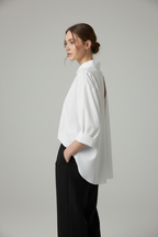 Camiseta Oversize Punto Milano Cuello Vuelto Caído Bajo Asimétrico Manga 3/4 | Wendy Trendy