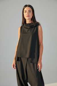 Gilet asymétrique col Wendy Trendy gris et noir