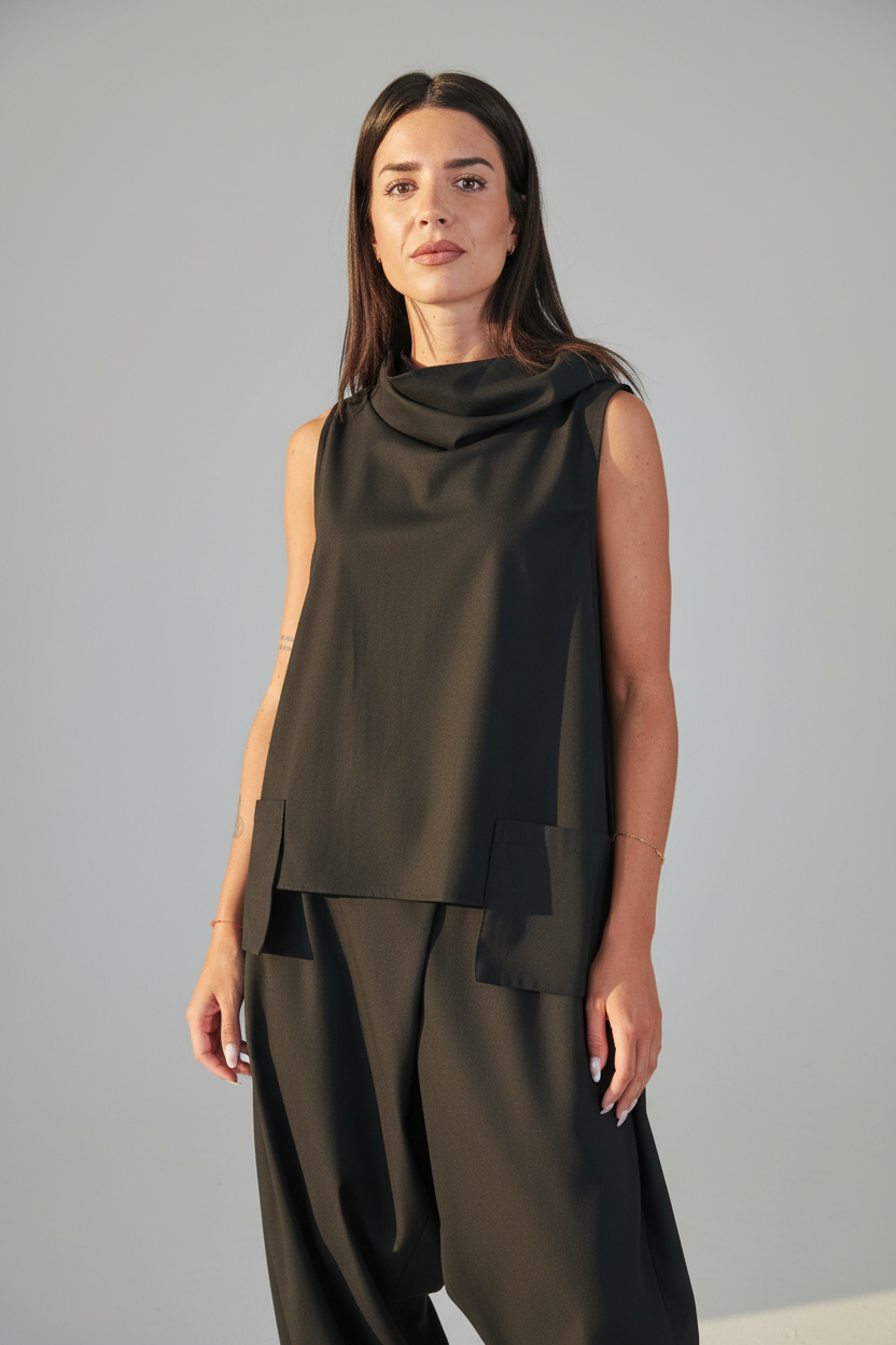 Chaleco Asimétrico Cuello Wendy Trendy Gris y Negro