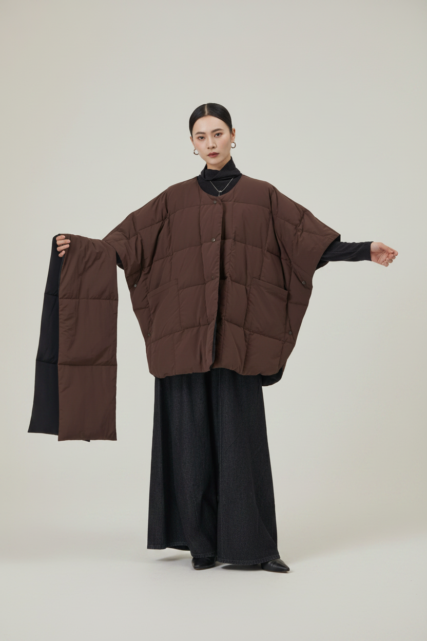 Abrigo Puffer Reversible Manga Murciélago Bufanda Integrada Estilo Japonés | Nefelibata