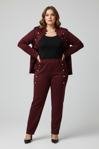 Pantalón Recto Militar 4 Botones Joya Laterales Curvy Negro Burdeos | YOLYKKE