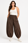 Pantalón Globo Elástico Marrón Chocolate | YOLYKKE Curvy