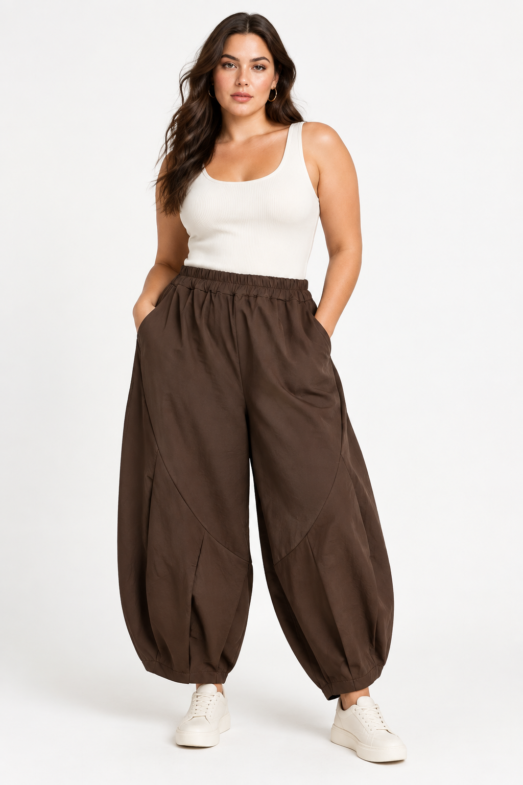 Pantalón Globo Elástico Marrón Chocolate | YOLYKKE Curvy