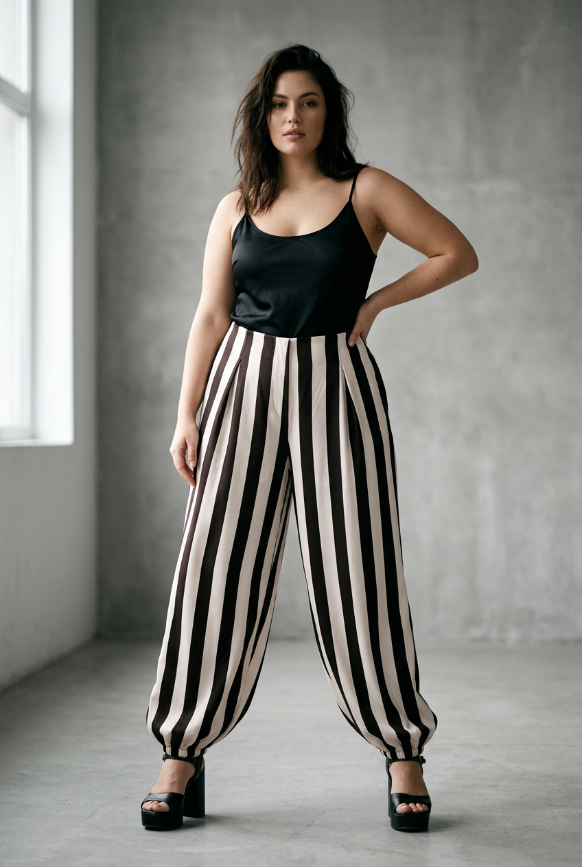 Pantalón globo de rayas Yolykke Curvy
