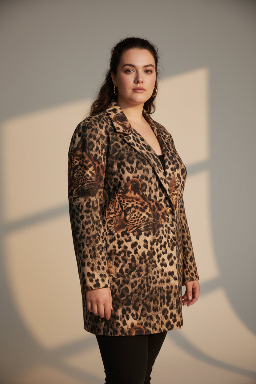Chaqueta Animal Print Patchwork Color Tallas Grandes | YOLYKKE Curvy