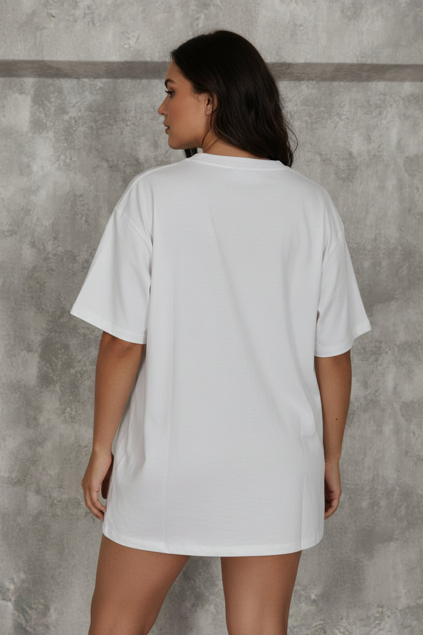 Camiseta Blanca Corazón Toalla Clip Piedras Tallas Grandes | YOLYKKE Curvy