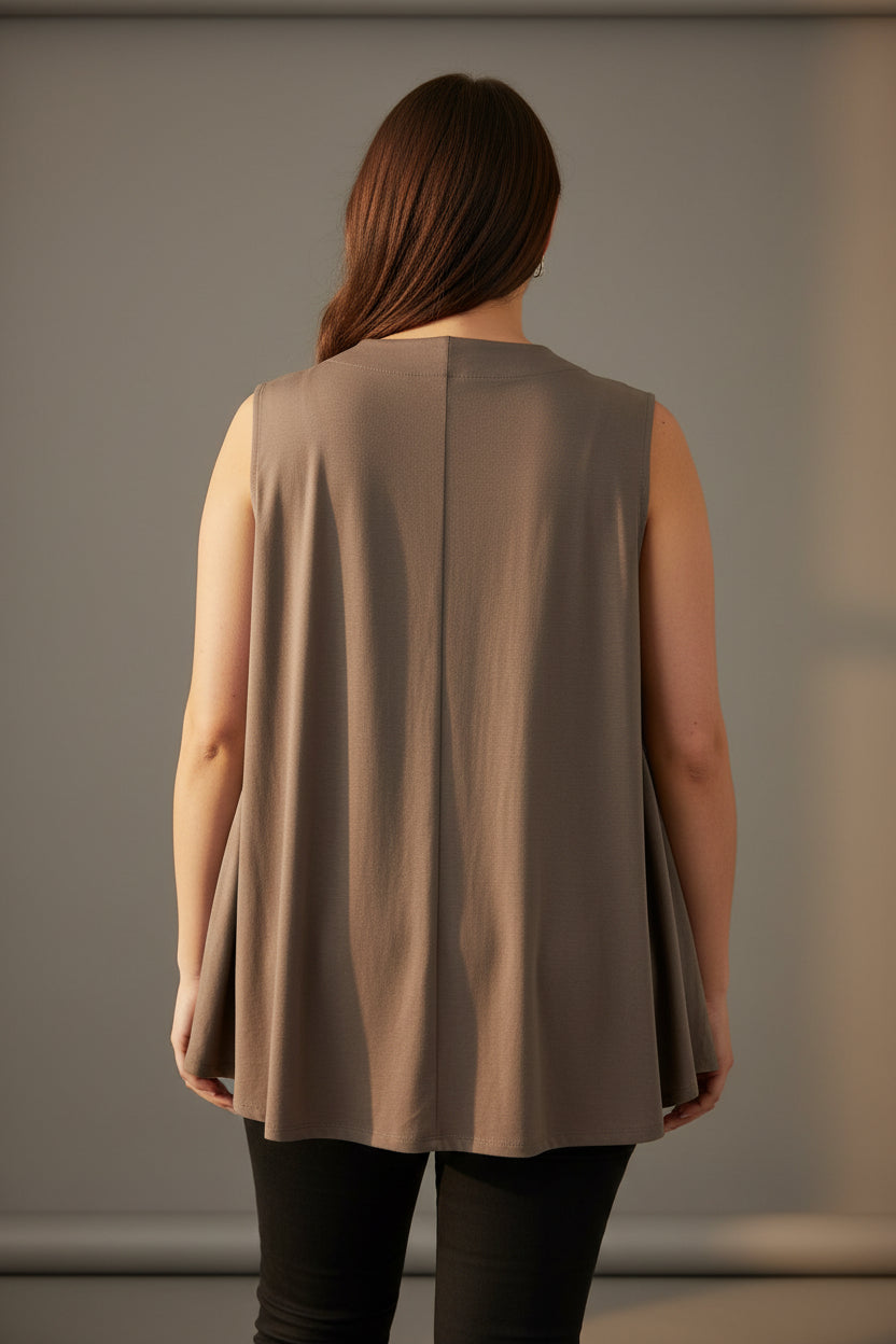 Chaleco Oversize Cuello V Botón Topo Tallas Grandes | YOLYKKE Curvy