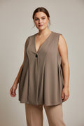 Chaleco Oversize Cuello V Botón Topo Tallas Grandes | YOLYKKE Curvy