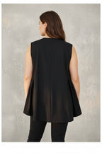 Chaleco Oversize Cuello V Botón Negro Tallas Grandes | YOLYKKE Curvy