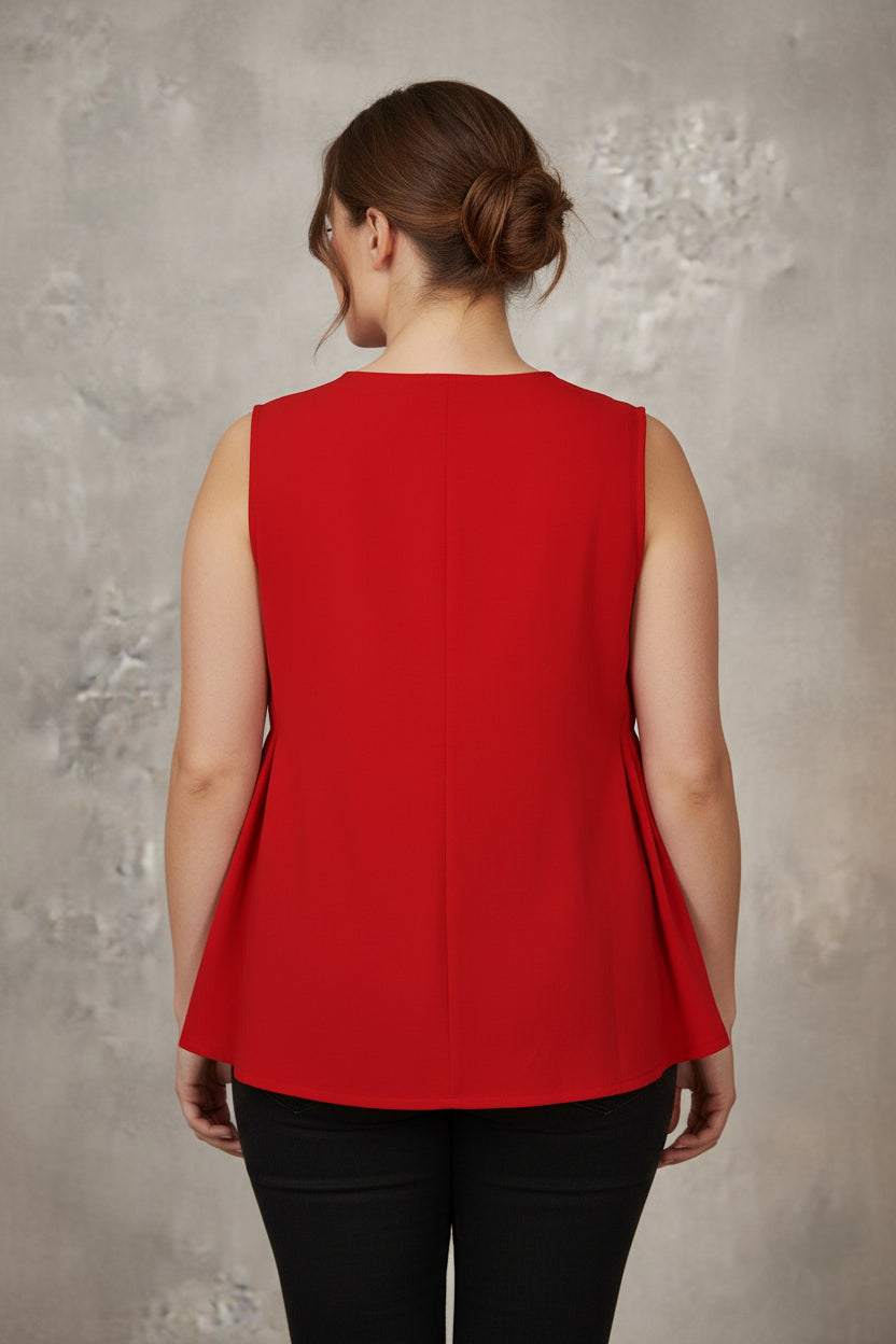 Chaleco Oversize Cuello V Botón Rojo Tallas Grandes | YOLYKKE Curvy