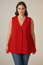 Chaleco Oversize Cuello V Botón Rojo Tallas Grandes | YOLYKKE Curvy