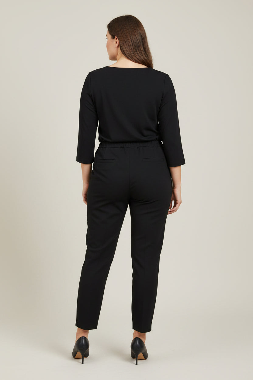 Pantalón Vestir Elástico Pinzas Negro Tallas Grandes | YOLYKKE Curvy