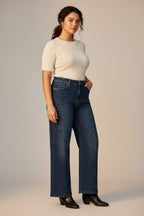 Vaquero Wide Leg Strass Brillantes Azul Tallas Grandes | YOLYKKE Curvy