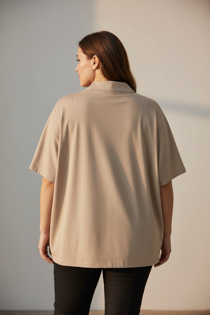 Chaqueta Bomber Cremallera Encaje Hombros Tostado Tallas Grandes | YOLYKKE Curvy