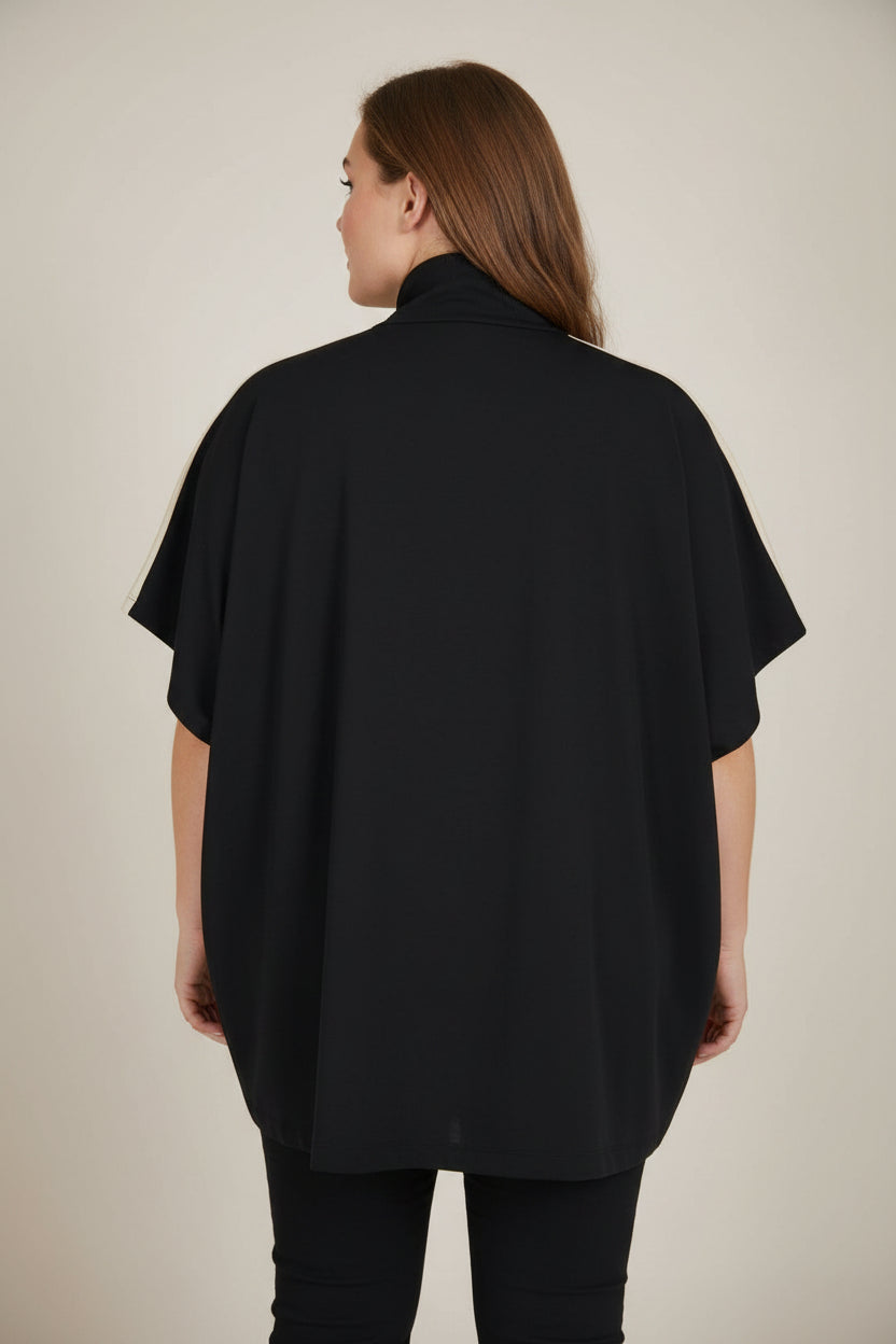 Chaqueta Bomber Cremallera Encaje Hombros Negro Tallas Grandes | YOLYKKE Curvy