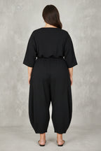 Pantalón  Globo Elástico Negro Tallas Grandes | YOLYKKE Curvy