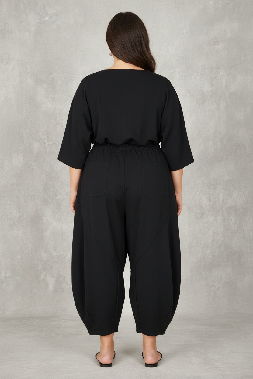 Pantalón  Globo Elástico Negro Tallas Grandes | YOLYKKE Curvy