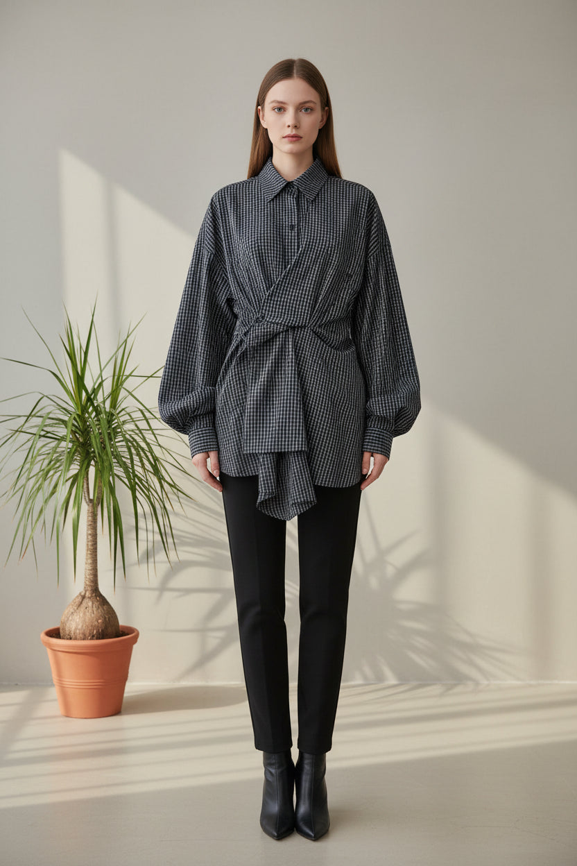 Camisa Cuadro Vichy Lazada Cruzada Estilo Kimono | Nefelibata