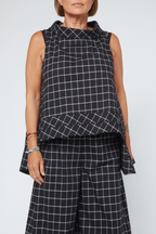 Chaleco Oversize Cuadro Vichy Negro Solapas Asimétricas | Wendy Trendy