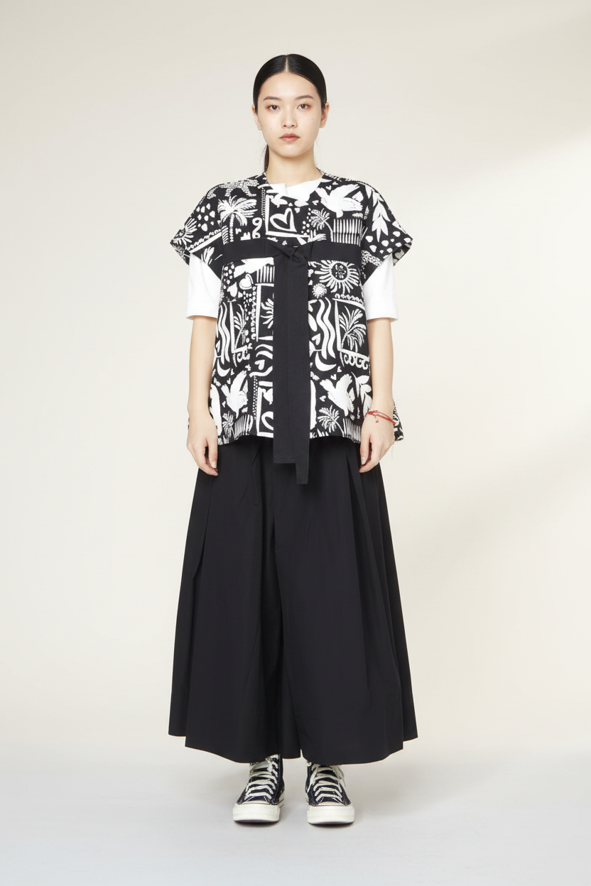 Chaleco Corto Estampado Tribal Folk Negro Blanco Lazada | Wendy Trendy