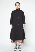 Abrigo Largo Negro Cuello Mao Botonadura Negra Silueta Evasé | Wendy Trendy
