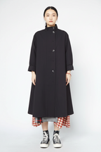 Abrigo Largo Negro Cuello Mao Botonadura Negra Silueta Evasé | Wendy Trendy