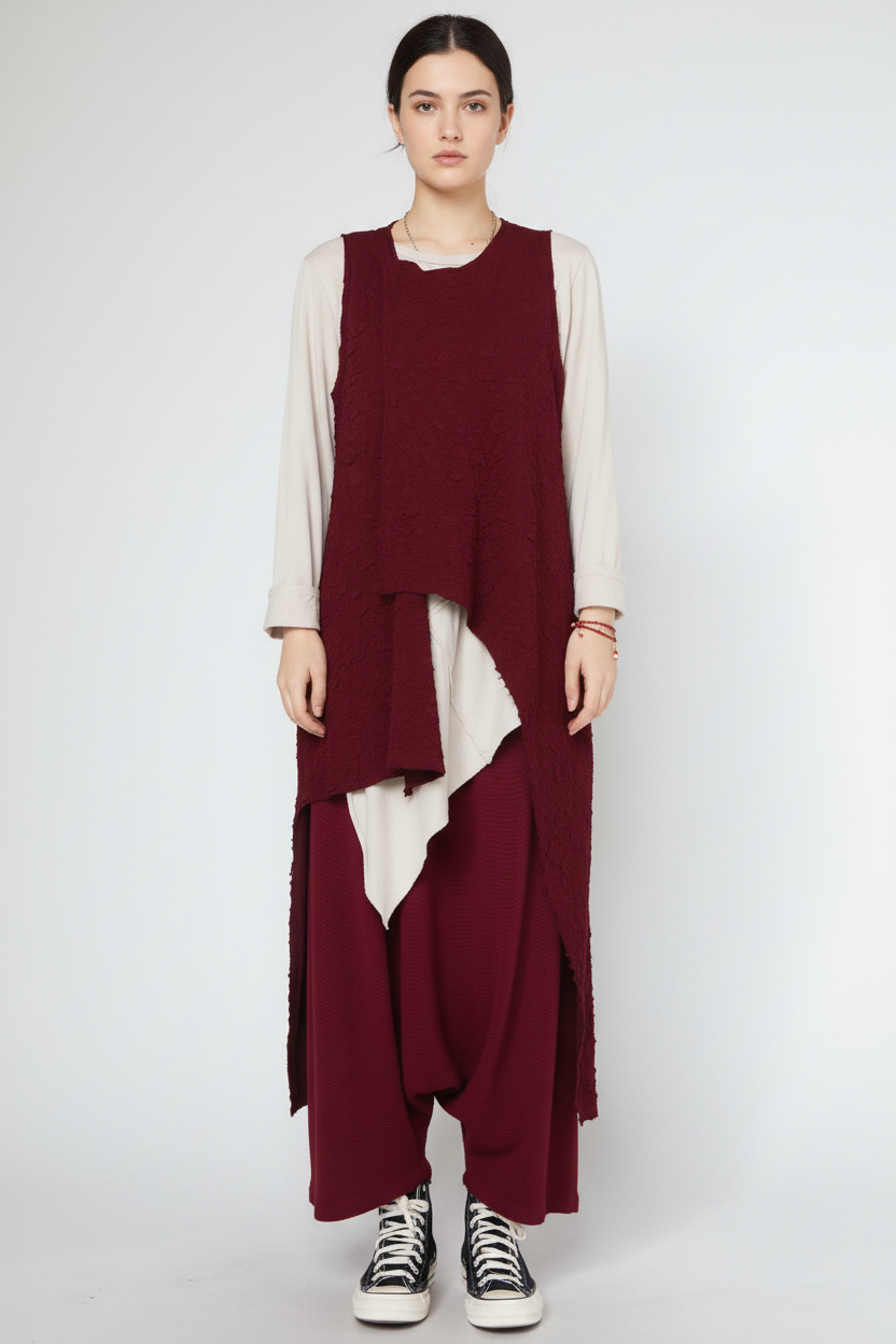 Chaleco Largo Jacquard Crinkle Cremallera Asimétrica | Wendy Trendy