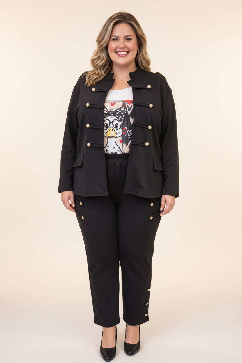 Pantalón Recto Militar 4 Botones Joya Laterales Curvy Negro Burdeos | YOLYKKE