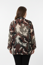 Chemise Soie Viscose Imprimé Camouflage Militaire Col Mao Patte boutonnée Grande Taille | YOLYKKE