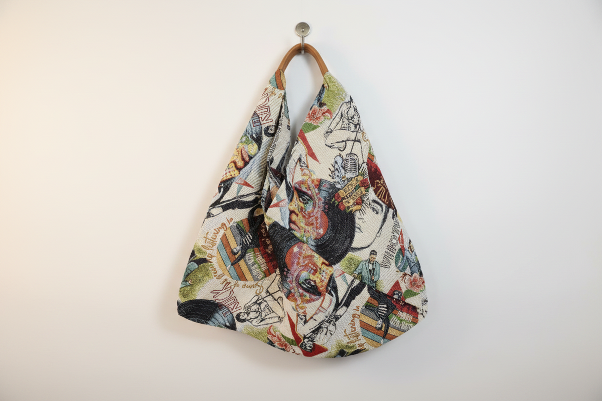 Bolsa Triangular Tapiz Gobelin Jacquard Lurex Asa Piel Estampado Artístico | YOLYKKE